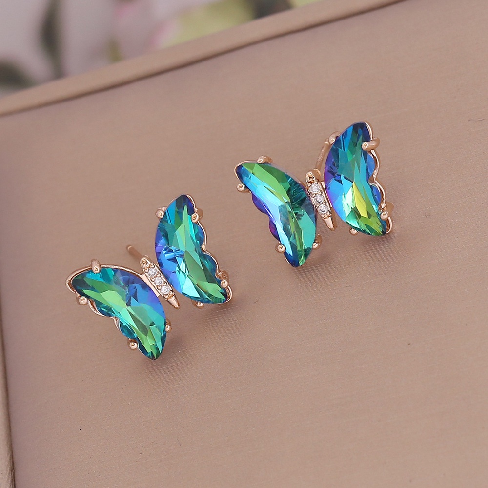 Anting Drop 925 Silver Bentuk Kupu-Kupu Warna-Warni Untuk Wanita