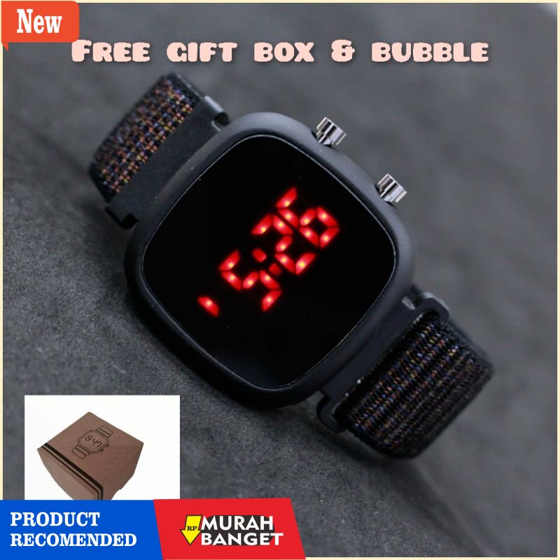 Jam digital wanita terbaik- Jam Led kanvas oval free gift box