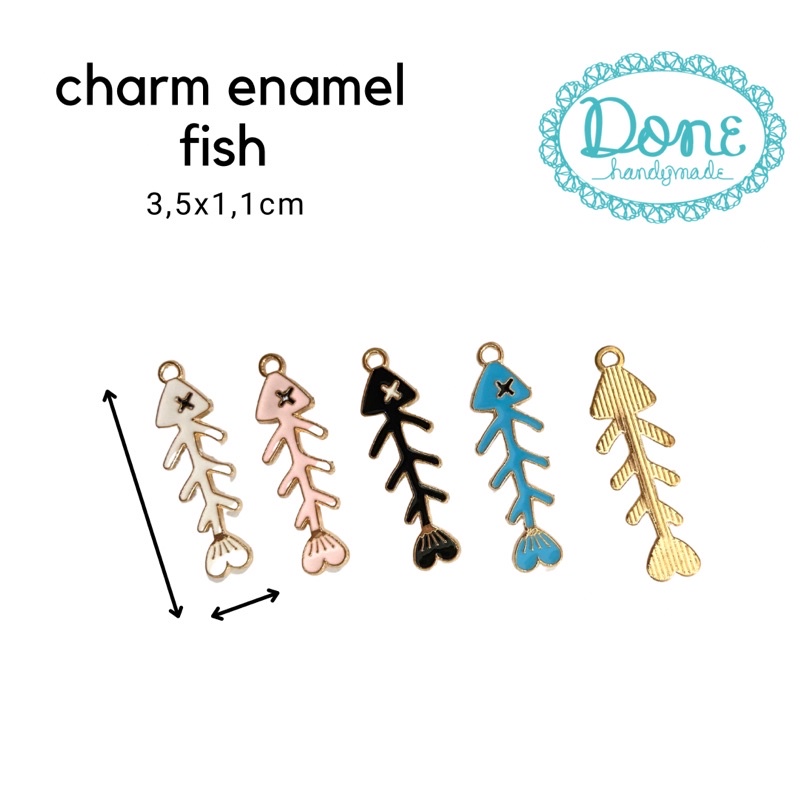 Charm fish bone shape fishbone charm tulang ikan charm enamel pisces