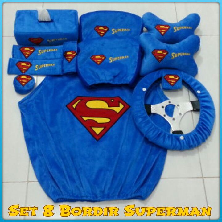 HARGA HEBOH - BANTING HARGA Bantal Mobil -Sandaran - Penyangga Kepala Set 8 in 1 Bordir Motif Superm