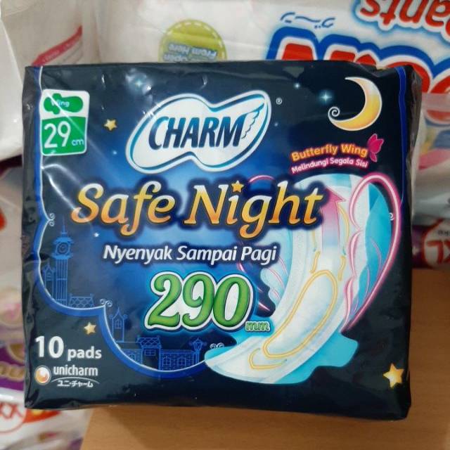 CHARM SAFE NIGHT Wing ( 29cm isi 10 / 20 pads ) Pembalut wanita  pakai malam hari (no.43)