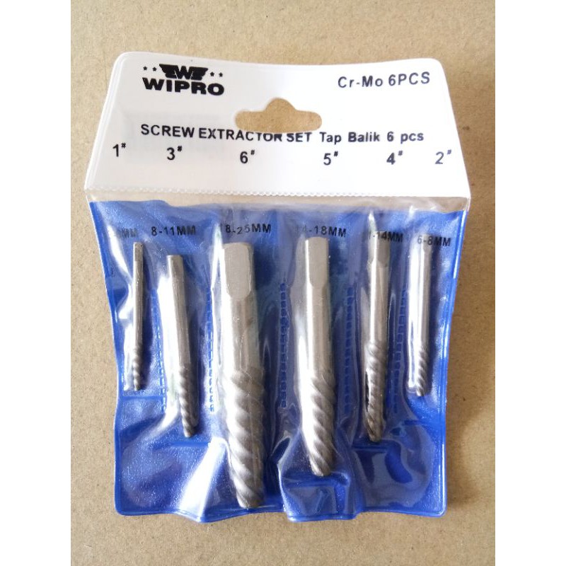 Tap Balik / Pengeluar Baut / Screwdriver Extractor Set Isi 6 pcs merk WIPRO ( Buka Baut Patah )