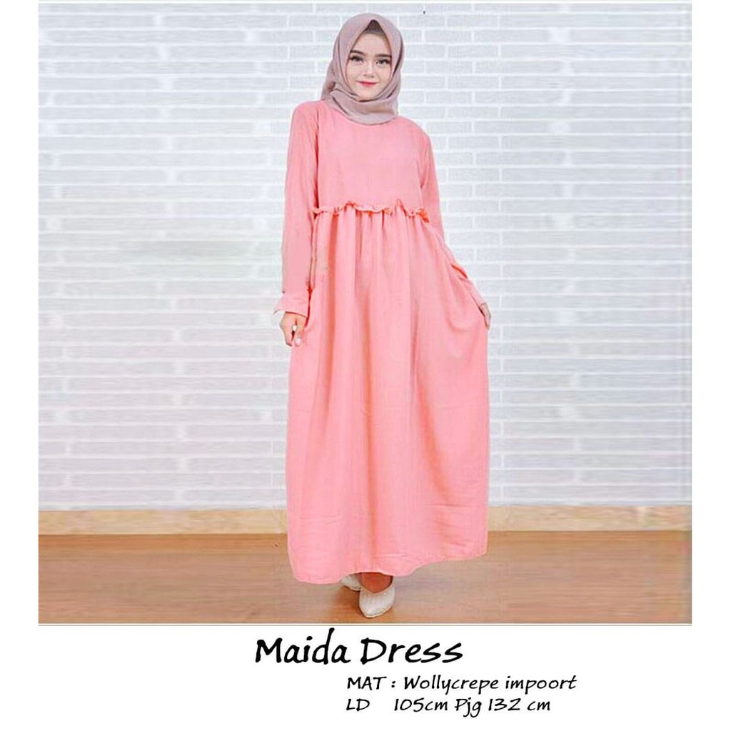 [Maxi Maida RO] Maxi dress wanita wollycrepe Varian warna