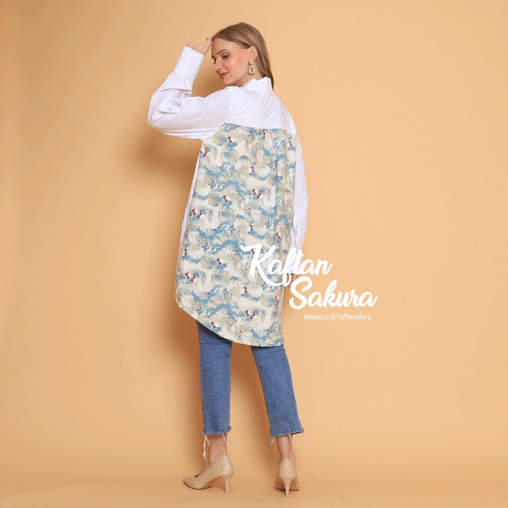 kemeja cotton Kancing Depan / Kemeja Atasan Wanita OVERSIZE Lengan Panjang Bahan Cotton euca print