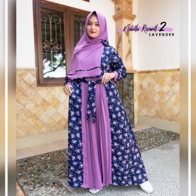 Baju Gamis Set Khimar Hijab Syari Jumbo Nabila roswell Ori Diva Busana