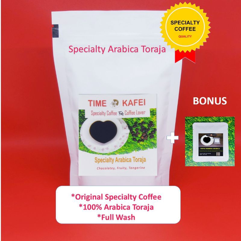 

KOPI TORAJA ARABIKA SPECIALTY GRADE 1 FULL WASH 50g BIJI / GILING MEDIUM + BONUS KOPI SPECIALTY 10g