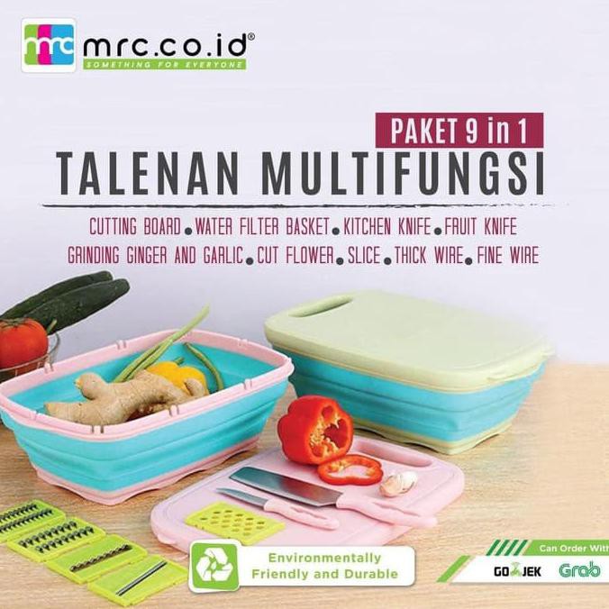 Paket 9 In 1 Talenan Baskom Parutan Pisau Multifungsi - Hijau