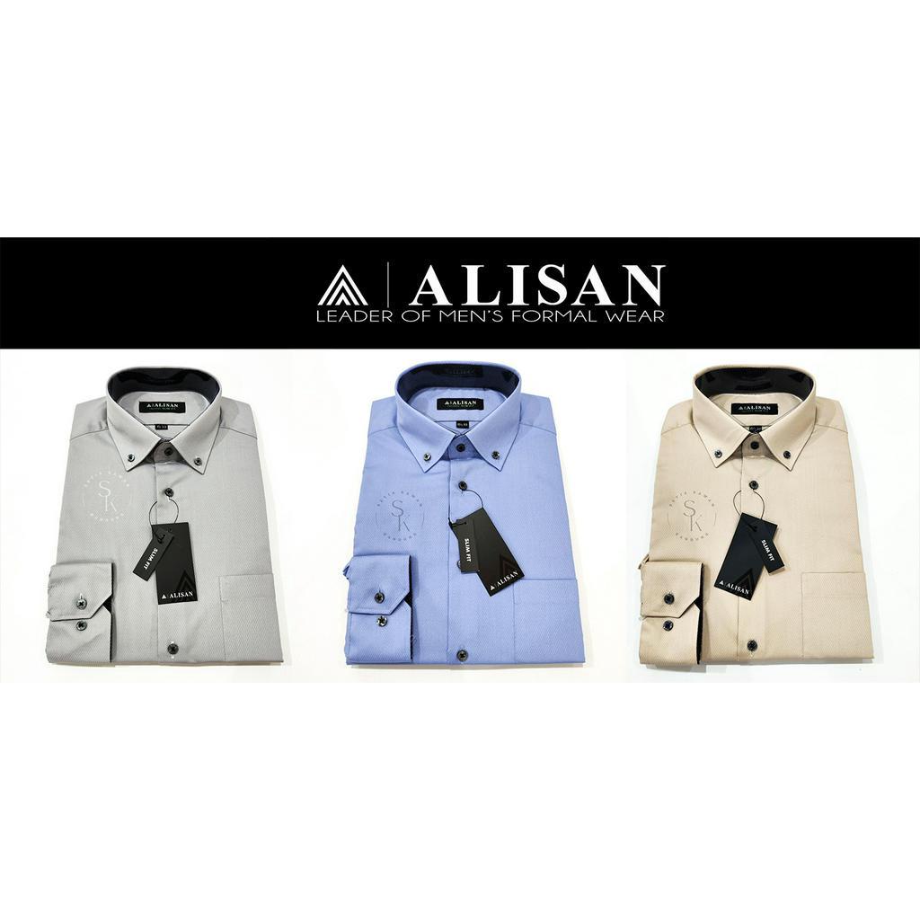 Kemeja ALISAN Doby Polos Slim fit Lengan Panjang ( ABU , BIRU , COKLAT )