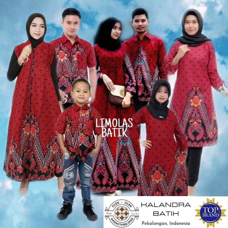 Couple Sarimbit Batik Keluarga Kemeja Blouse Tunik Gamis Pria Wanita Motif Bata Merah Ayah Ibu dan A