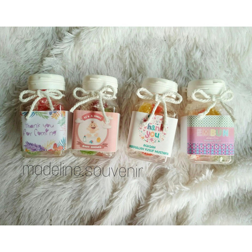 

souvenir permen/candy in jar untuk ultah, aqiqah, baby shower dll
