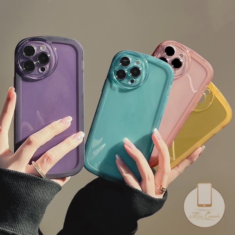 Oppo A17 A17K A96 A15s A15 A74 A95 A76 A12 A5s A7 A16 A54 Warna Solid Macaron Oval Lens Protection Phone Cover OPPO A53 A3s A9 A5 A12E A11 A35 A36 Case Pelindung Lensa Shockproof