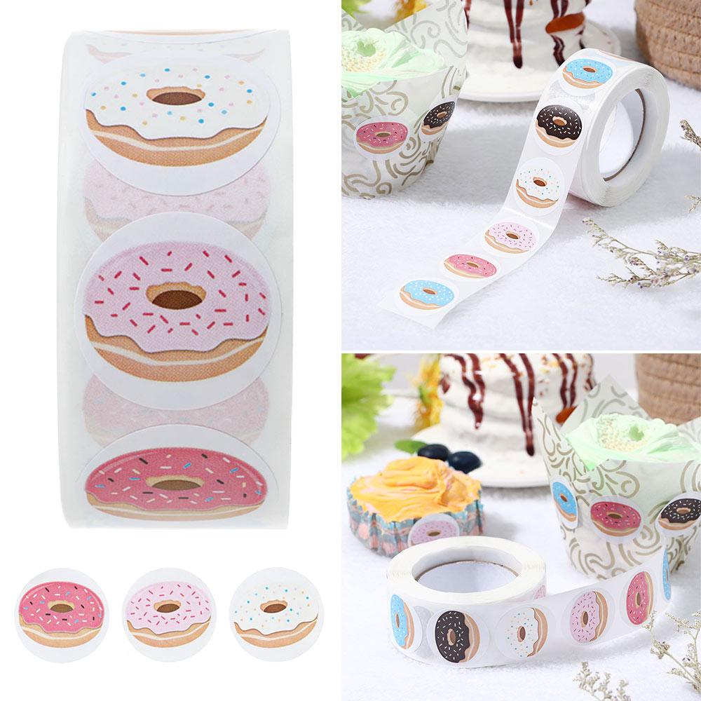 Populer 500pcs Stiker Donat Perekat Diri Pola Baking DIY Craft Roll Sticker