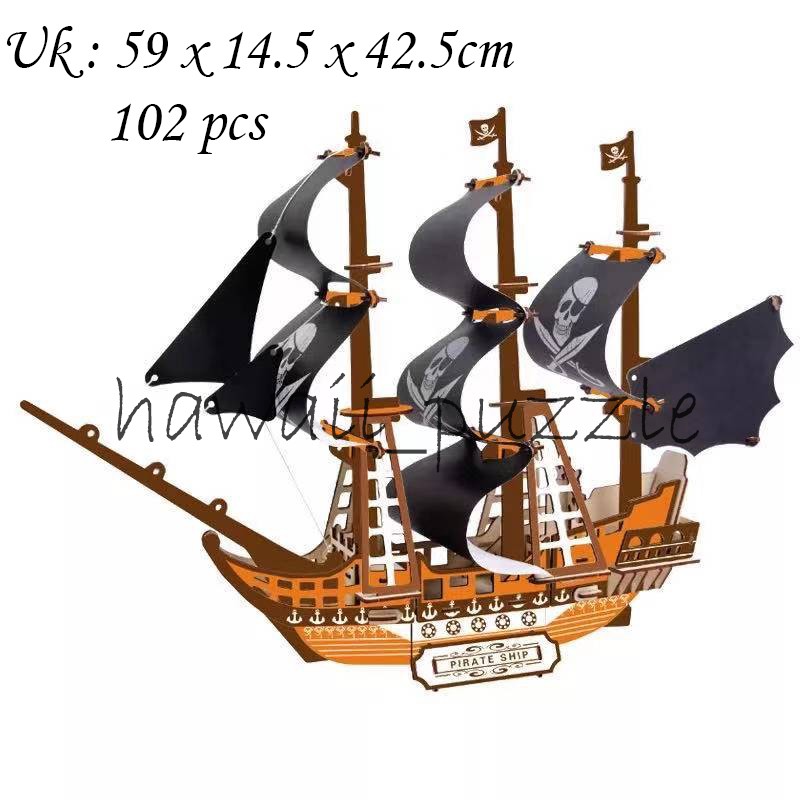 Puzzle 3D DIY bahan kayu model kapal Pirate Ship mainan puzzle edukasi anak (kado &amp; pajangan)