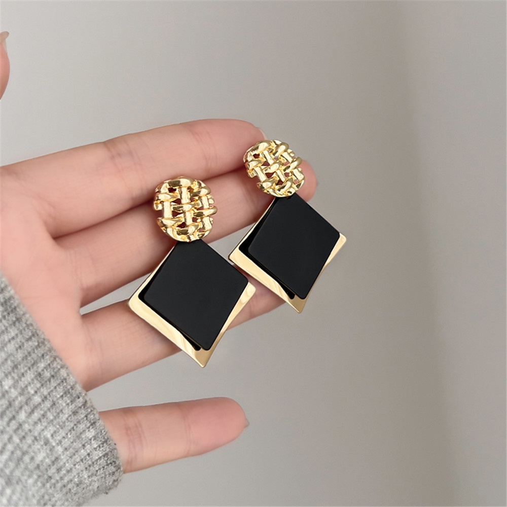 Anting Tusuk Gantung Bahan Sterling Silver 925 Desain Geometri Gaya Perancisretrotrendy Untuk Wanita