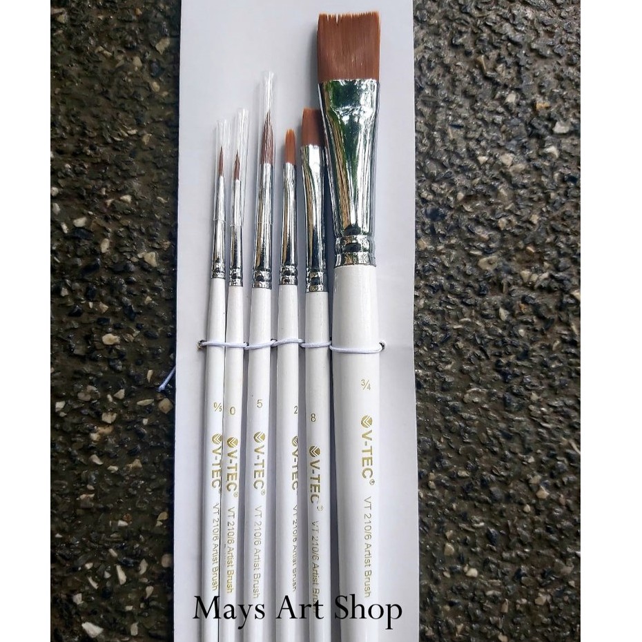 

Kuas Lukis Set Isi 6 VT-210/6 Vtec Flat Round Lancip / Premium Artist Brush V-Tec VT 210