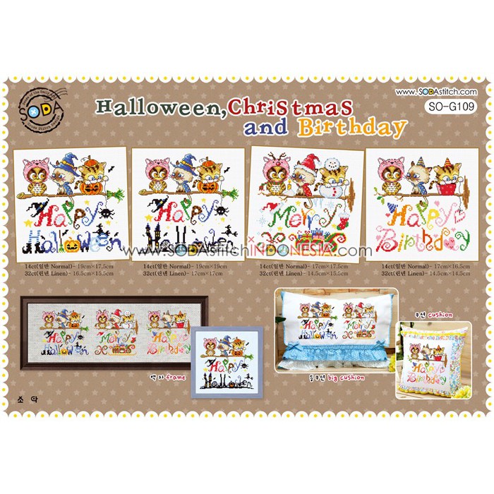 Paket DIY Craft Sulam Kristik / Cross Stitch Sodastitch SO-G109 - Halloween, Christmas and Birthday