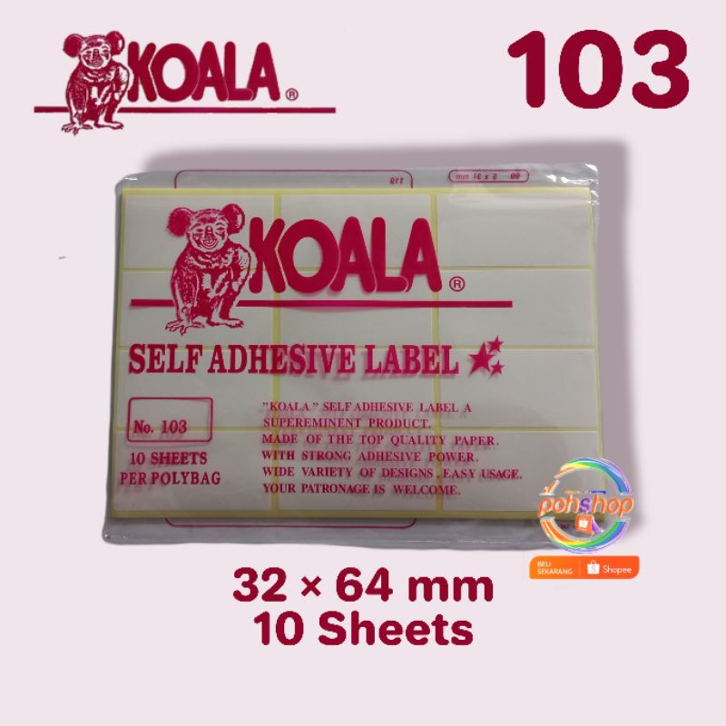 

Koala Self Adhesive Label no. 103/10's