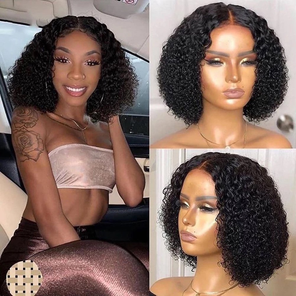 [house]Lace Front Human Hair Wig Middle Part Curly Lace Closure Wig Short Wigs