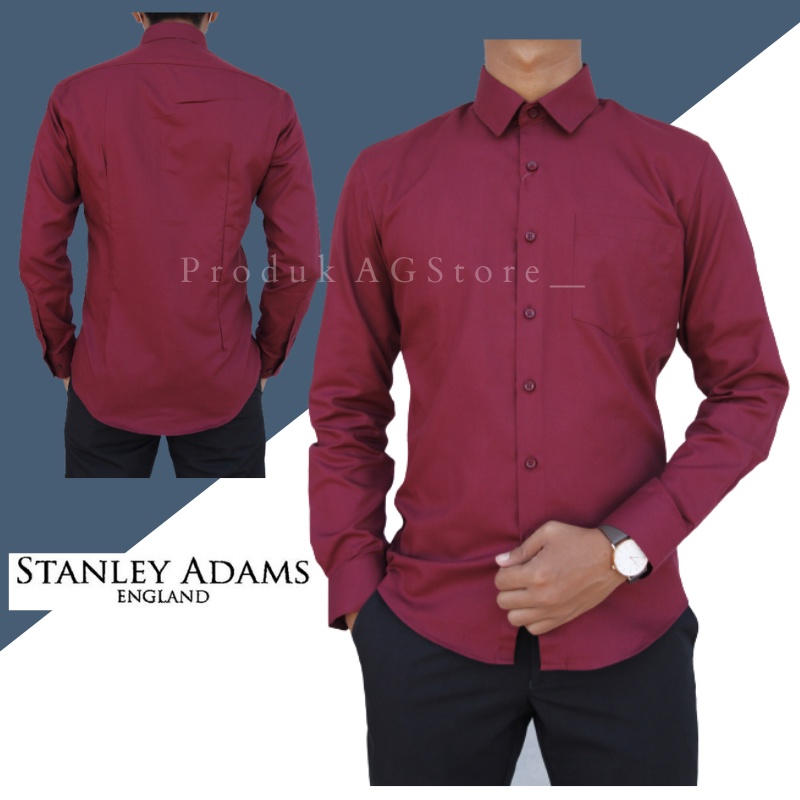 COD Kemeja Pria Stanley Adams Merah Maroon Lengan Panjang 04 Slimfit 100% Original Brand