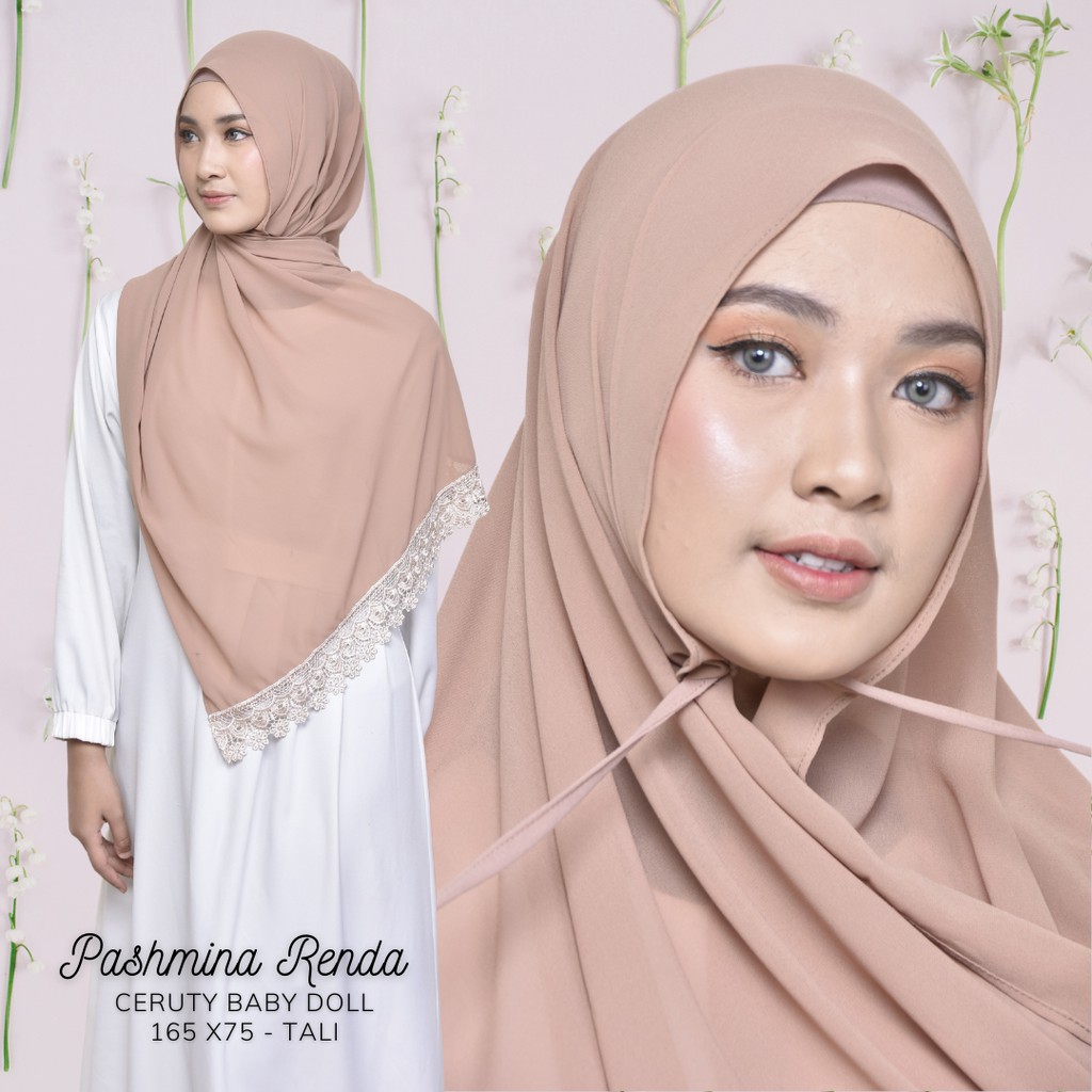 PASHMINA RENDA CERUTY/CERUTI BABY DOLL TALI KERUDUNG INSTAN JILBAB MURAH Size 165x75 CM