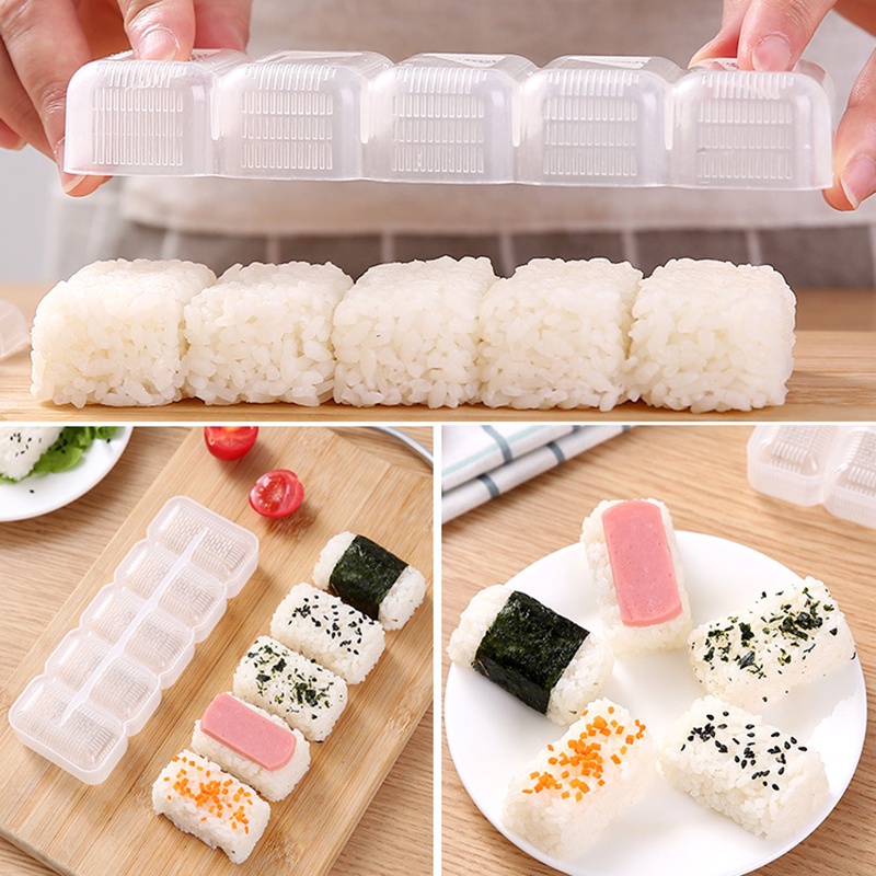 5 Roll Cetakan Sushi Bento Onigiri Bentuk Segitiga Persegi Non Stick Gaya Jepang