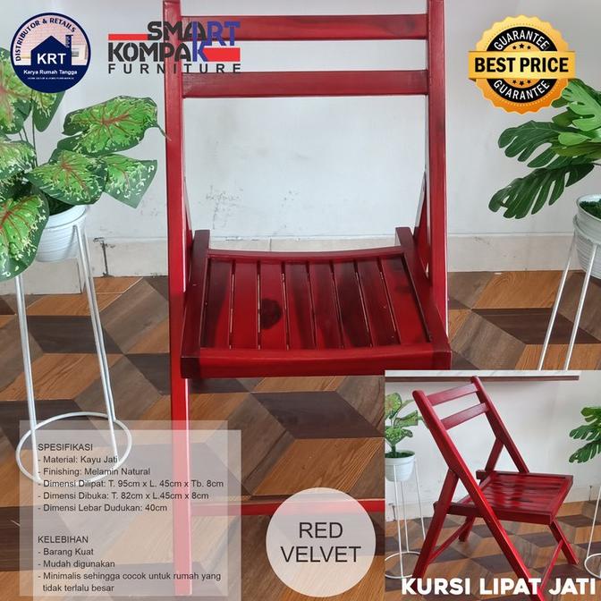Promo KURSI LIPAT JATI | Furniture Modern Minimalis | Wooden Folding Chair - Red Velvet silahkan ord