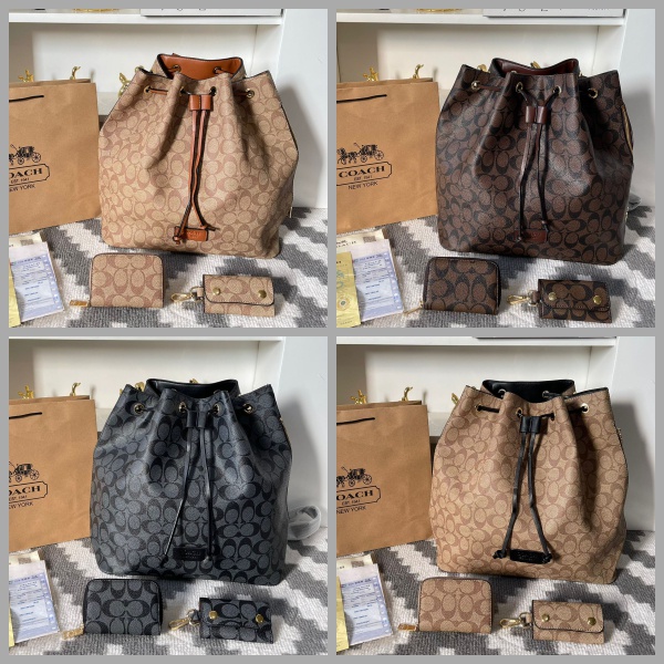 Coach 3in1 Drawstring backpack set pouch keychain tas ransel wanita premium sb
