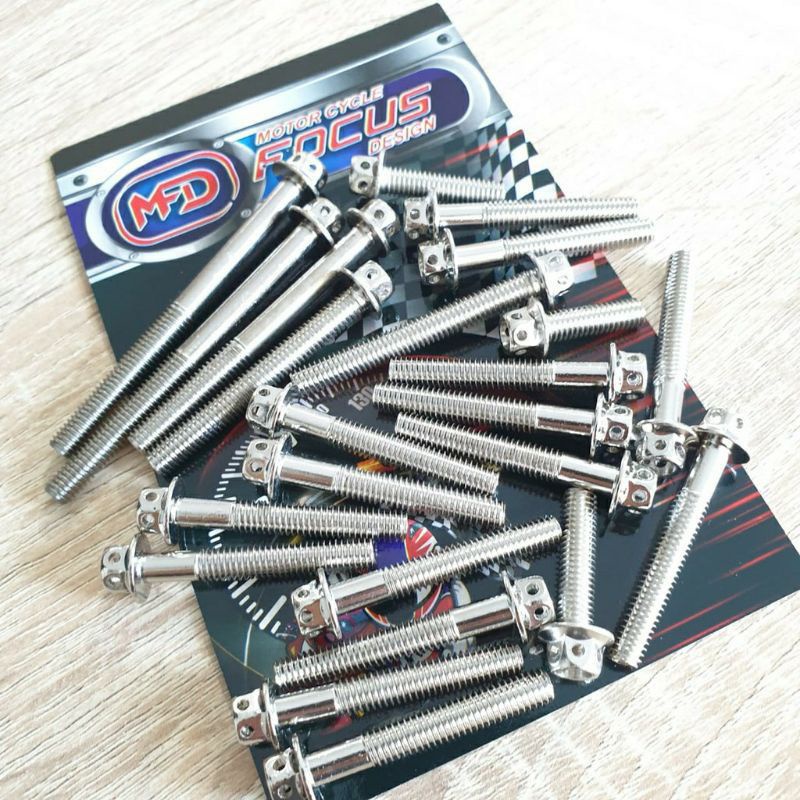 BAUT PROBOLT BLOK MESIN TIGER GL MEGA PRO BAUT PROBOLT CHROME SET KIRI KANAN 23PCS BAUT BAK KALTER TIGER CB GL MEGA PRO