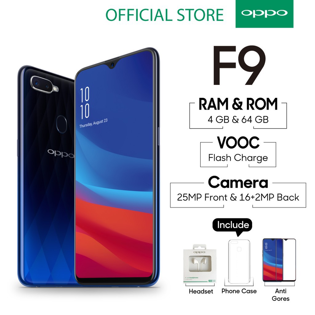 PROMO HARI JADI TOKO KAMI STOCK TERBATAS.                      OPPO F9 Smartphone 4GB / 64GB (Cicil