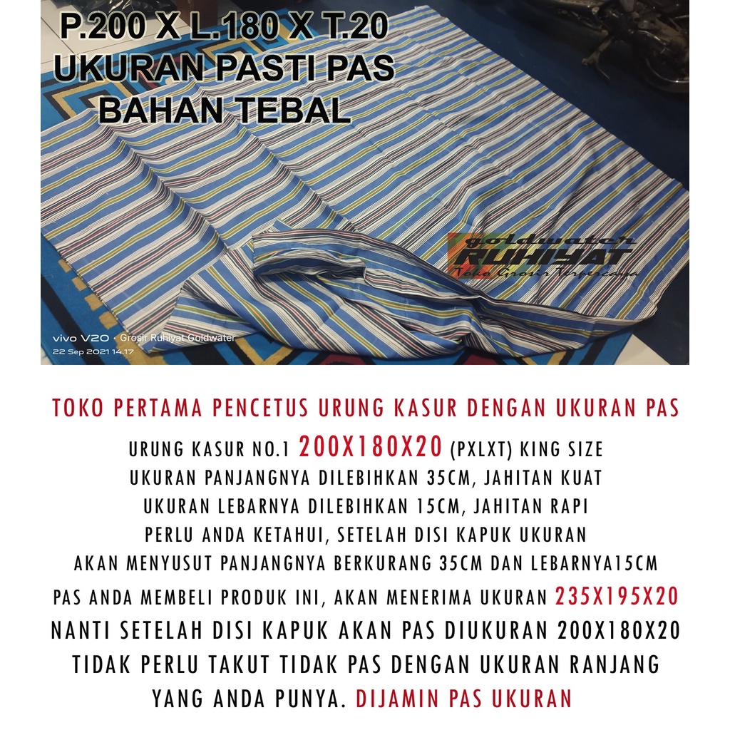 Sarung Kasur Urung Kasur Kapuk No.1 200x180x20 King Size Ukuran Dilebihkan Panjang dan Lebarnya Agar