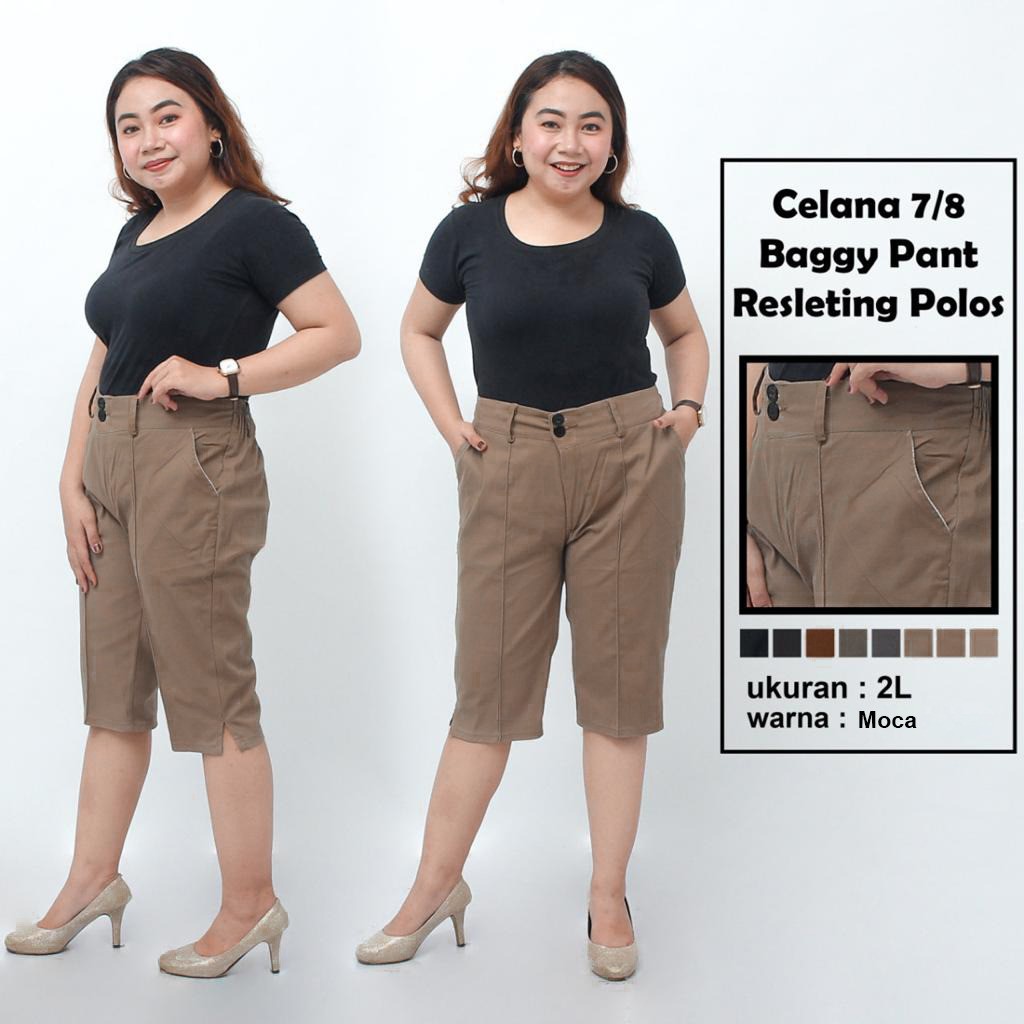 Putri Nasya - Celana Big Size Pendek 7/8 Ukuran 8L,6L,5L,4L,2L,XL, S Fit To L Warna Capucino Moca Hitam Abu Tua Muda Cream