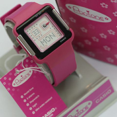 Jam Tangan Fashion Sport Cewek Wanita Remaja Casio Poptone LCF20-4DR Pink Original