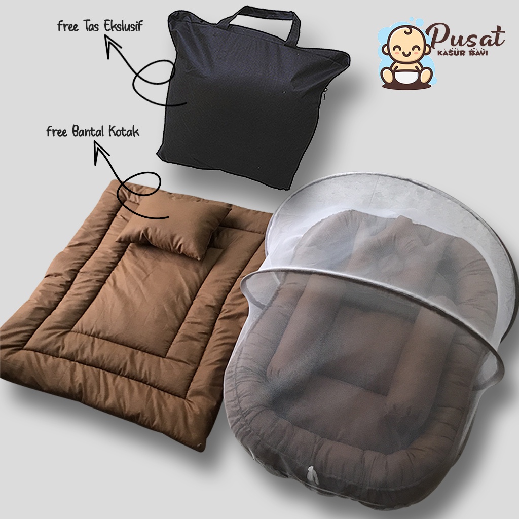 KASUR BABY NEST POLOS SET KELAMBU + BEDCOVER FREE BANTAL KOTAK &amp; TAS