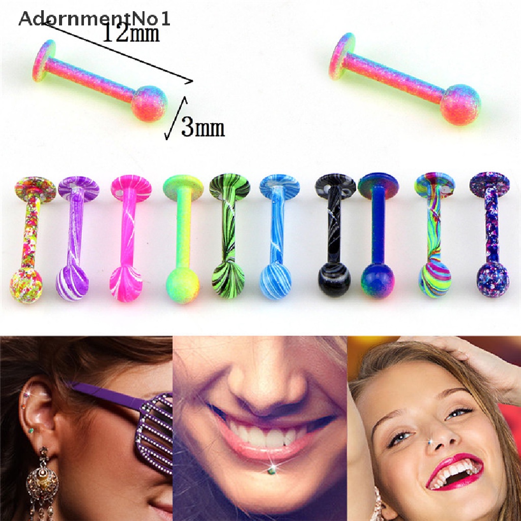 (AdornmentNo1) 10pcs / Set Anting Tindik Bibir Bentuk Bola 16G Bahan Stainless Steel Untuk Wanita