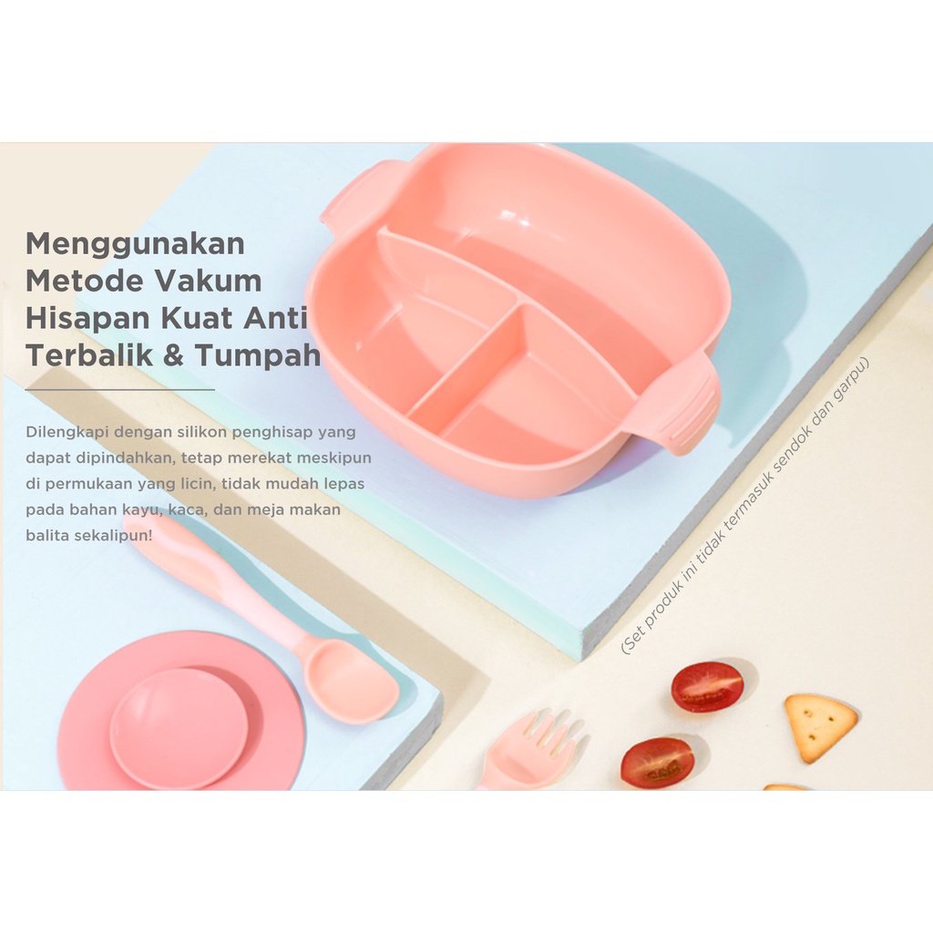 [PROMO] Mugu Baby Feeding Suction Divided Plate Tempat Makan Anak Anti Tumpah