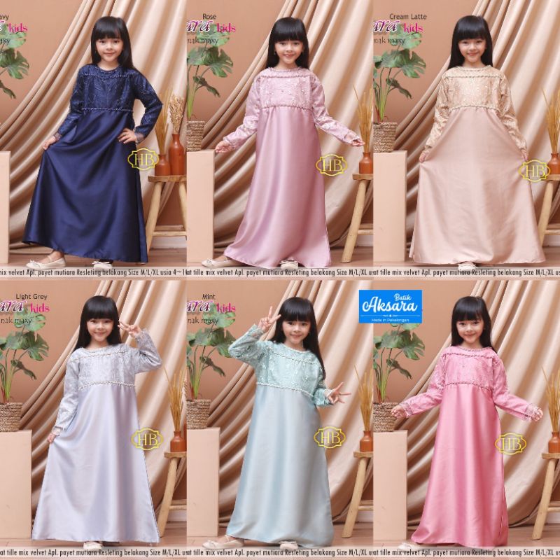 Ori Aksara Batik - Gamis Tiara Kids, Baju Gamis Brokat Anak Modern, Baju Lebaran Anak Model Terbaru Cantik Elegant, Matt Brokat Import Kombinasi Velvet Roberto Cavalli, Gamis Anak Usia 4/5/6/7/8/9/10/11/12 tahun