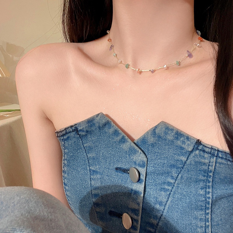 Kalung Bahan Alloy Resin Aksen Batu Warna-Warni Untuk Wanita