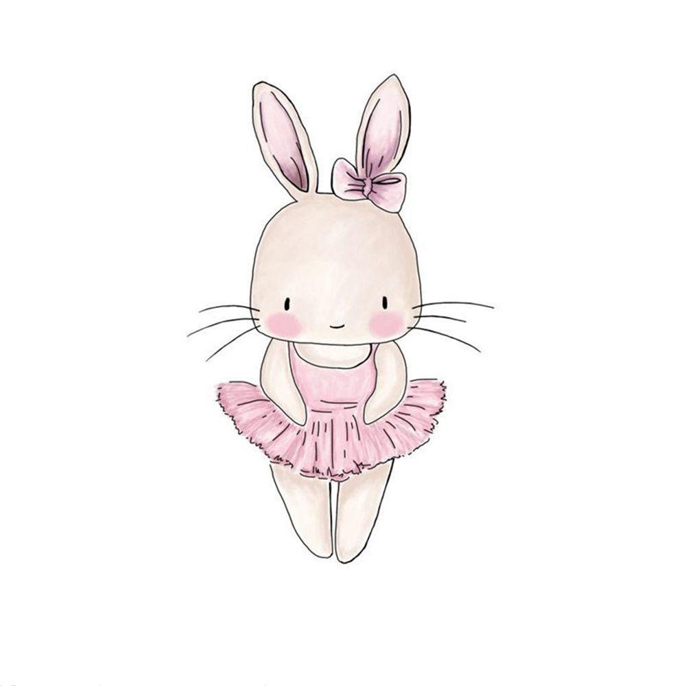 TOP Easter Bunny Stiker Kartun Gadis Removable Kamar Tidur Balet Kelinci Nursery Wall Decals