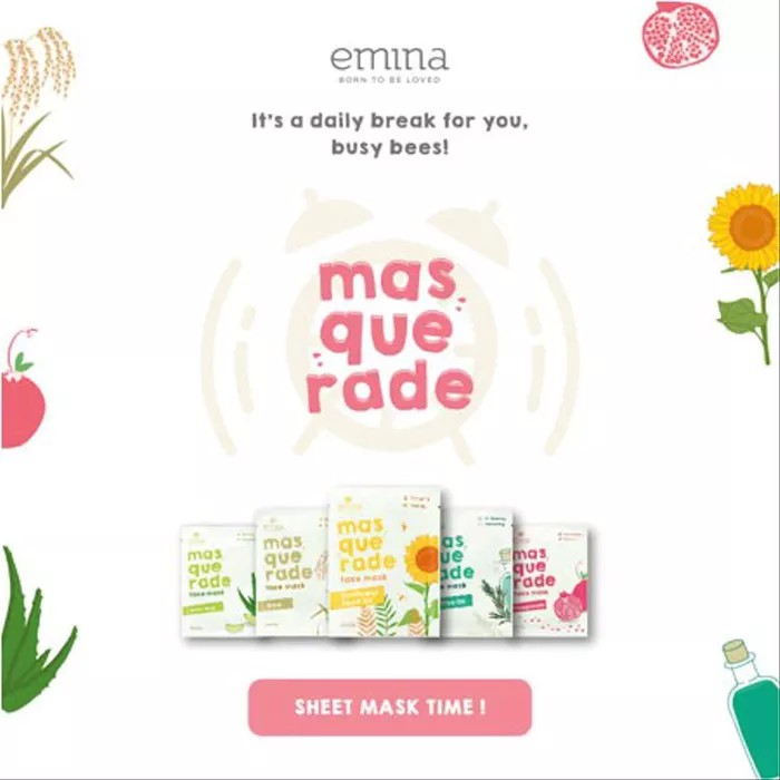 ❤ jselectiv ❤ EMINA Masquarade Face Sheet Mask | EMINA Masker Tisu Wajah Tea Tree/Sunflower/Aloe Vera/Pomegranate/Rice/Grapefruit/Cactus/Charcoal/Blueberry