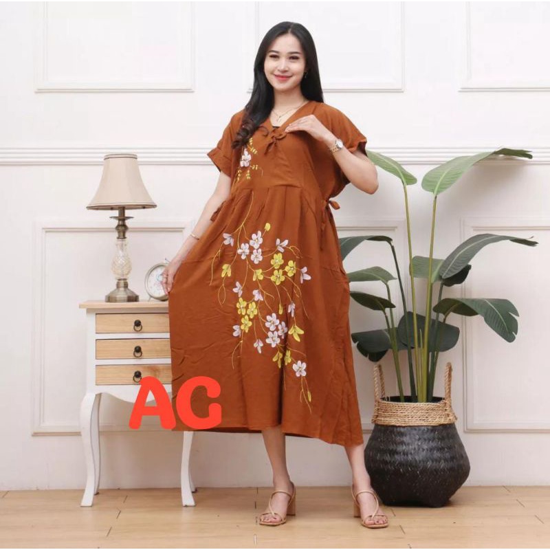 DASTER KIMONO TERBARU DRESS LUKIS MOTIF BUNGA SAKURA RAYON TEBAL JUMBO