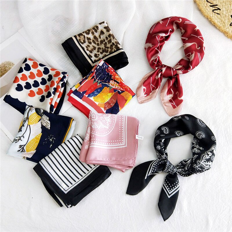 70x70cm Mini Scraf Twilly Leher Kepala Rambut Bahan Silk Immitation Korean Fashion Import Wanita Syal Dekorasi Tas Aksesoris