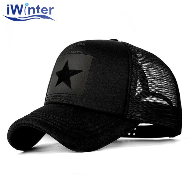 Topi Trucker Baseball Star Quick Drying Mesh - Black