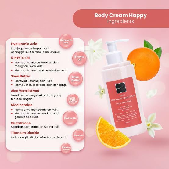 Scarlett Happy Series Whitening Body Cream / Serum / Shower Scrub / Lotion / Scrub