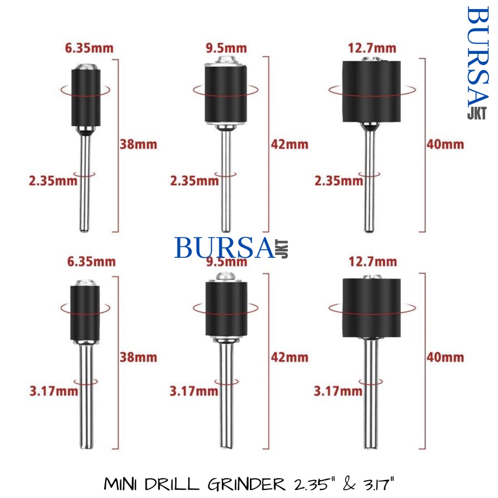 BATANG AS MANDREL 3.17 MM SHAFT GERINDA AMPLAS DRUM SANDING BULAT 6.35 MM