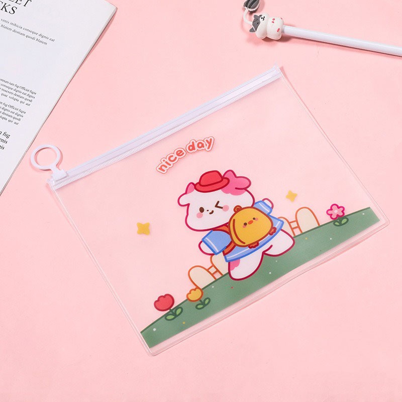 MURMURE.ID | ZIPPER BAG TRANSPARAN MOTIF LUCU BUNGA AVOCADO PISANG KOREA TEMPAT PENSIL-COW - SCHOOL