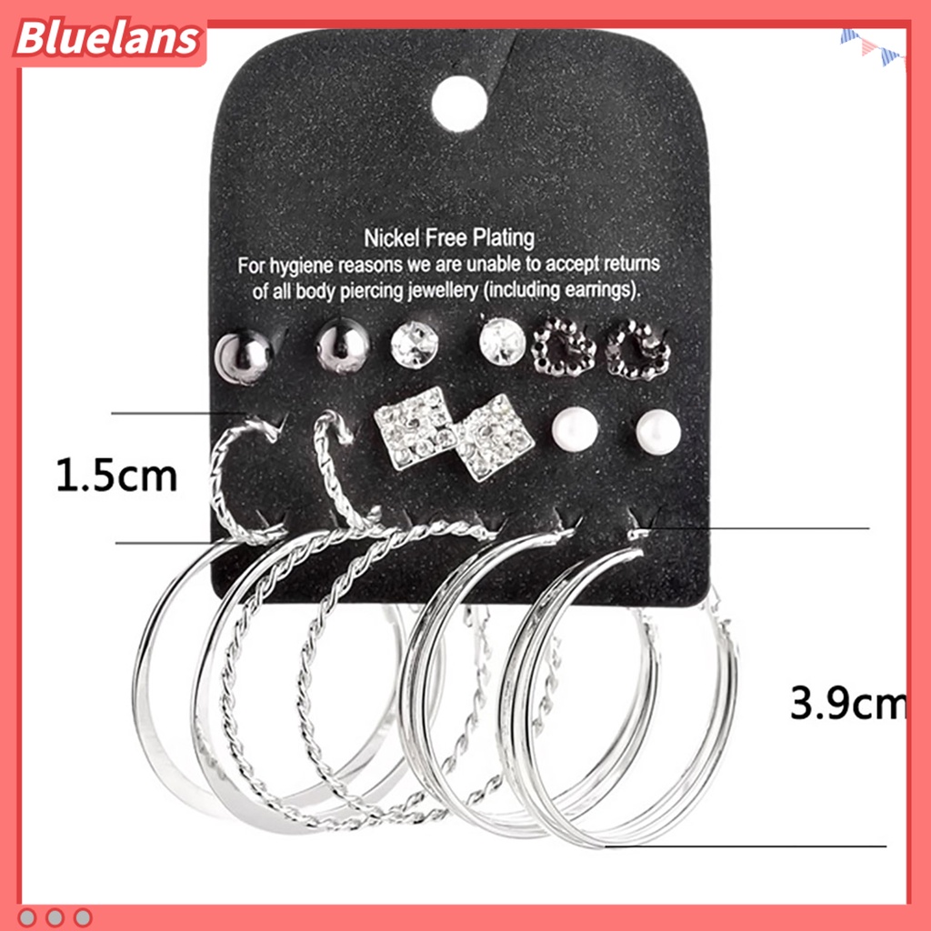 Bluelans 9 Pairs Earring Rhinestone Inlaid Jewelry Gift Alloy Stud Hoop Earrings Set