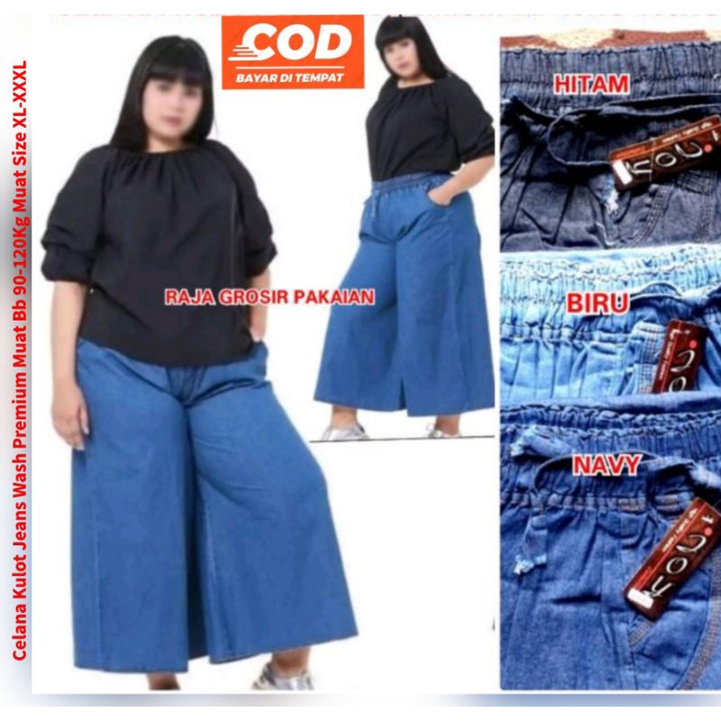 Kulot Jeans Premium Super Jumbo Fit To XXXL Max Bb 120 Kg / Celana Kulot Jeans Big Size Premium