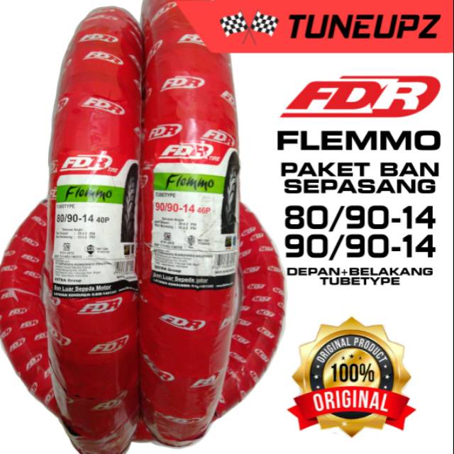 PAKET SEPASANG (80/90-14) (90/90-14) FDR FLEMMO BAN LUAR MATIC TUBELESS DEPAN BELAKANG MATIC RING 14