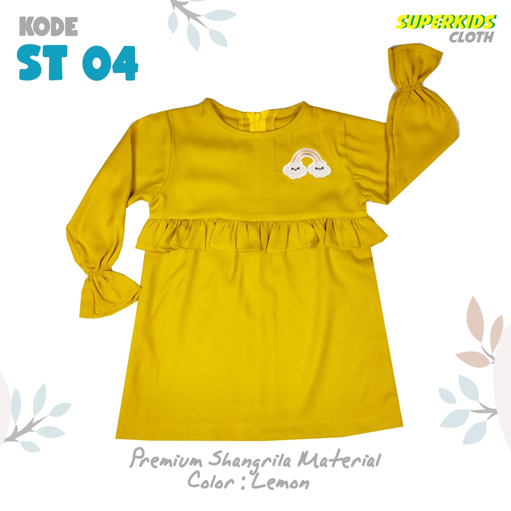 Setelan Baju Muslim Anak Perempuan Tunik Set Gamis Anak Perempuan Dress Anak SuperkidsCloth Lemon Pelangi 1 - 10 Tahun