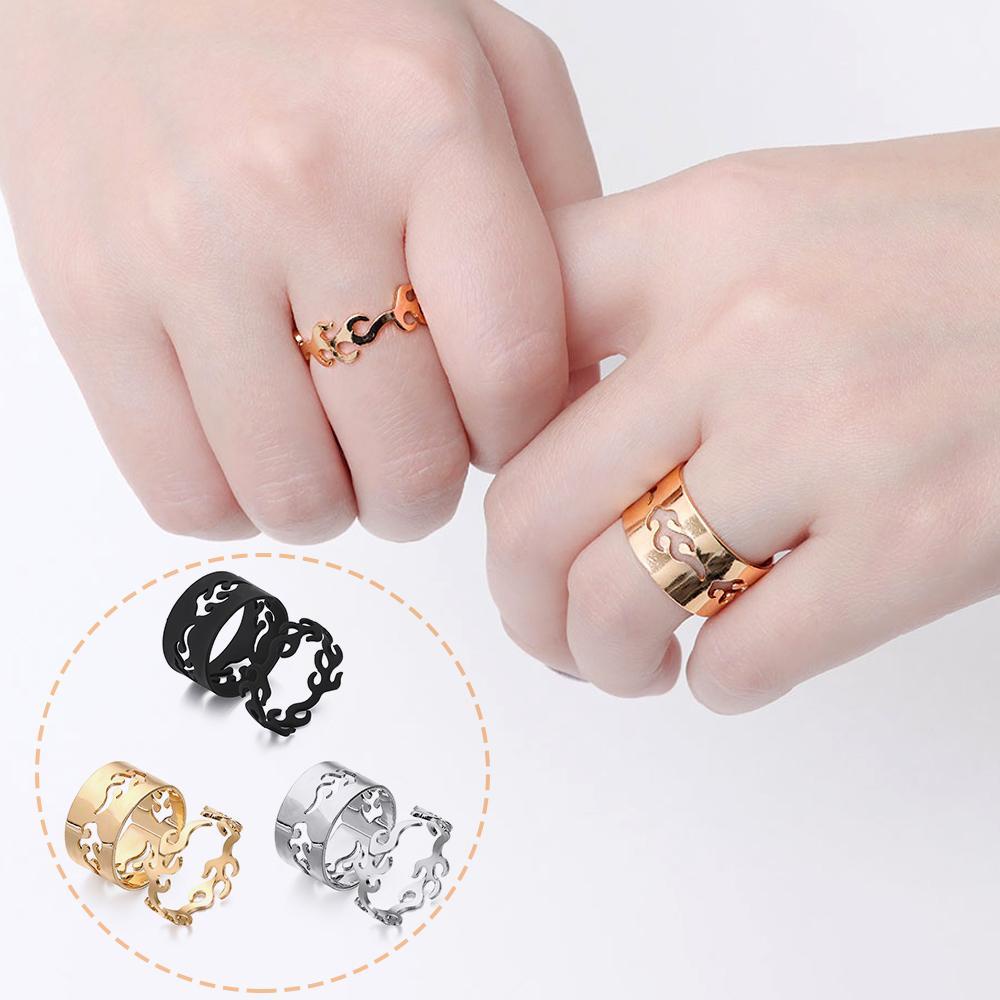 Solighter Flame Ring 2Pcs Gadis Wanita Fashion Perhiasan Pernikahan Cincin Pasangan Yang Dapat Disesuaikan